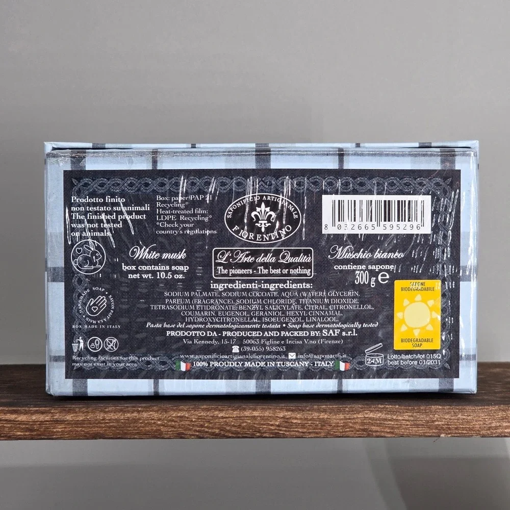 Saponificio Artigianale Fiorentino Bar Soap Mens‎ 10.5oz White Musk Italy Luxury